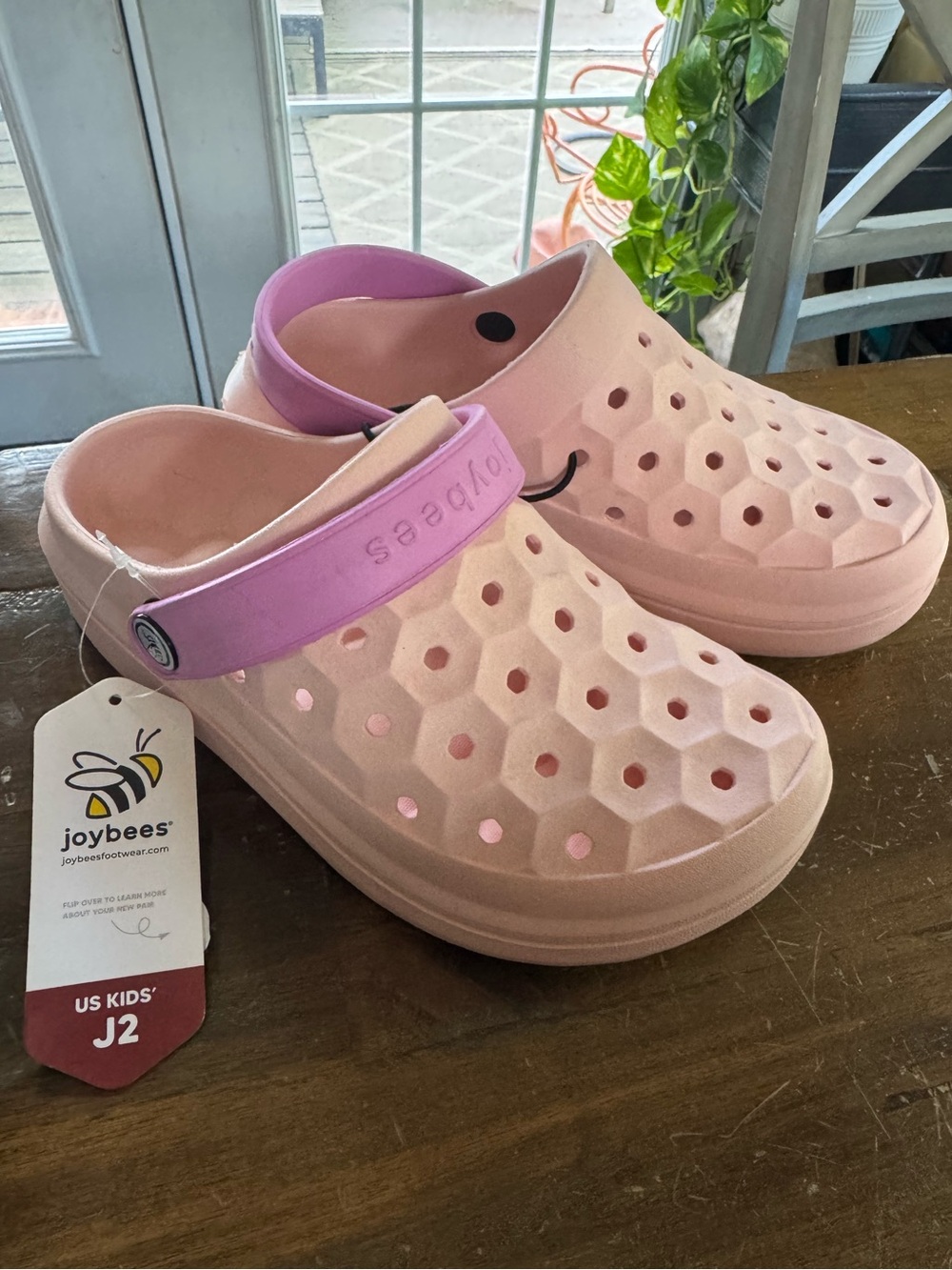Joybees Kids Pink Honeycomb Clog with Lavender Strap size 2